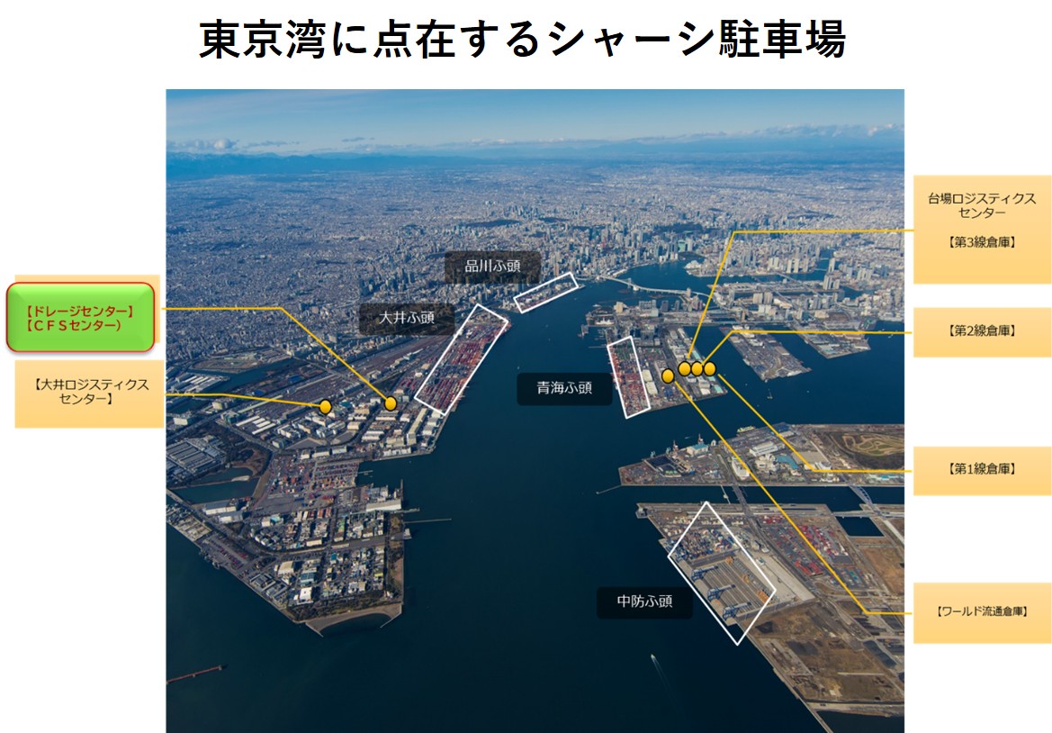 東京湾に点在するシャーシ駐車場