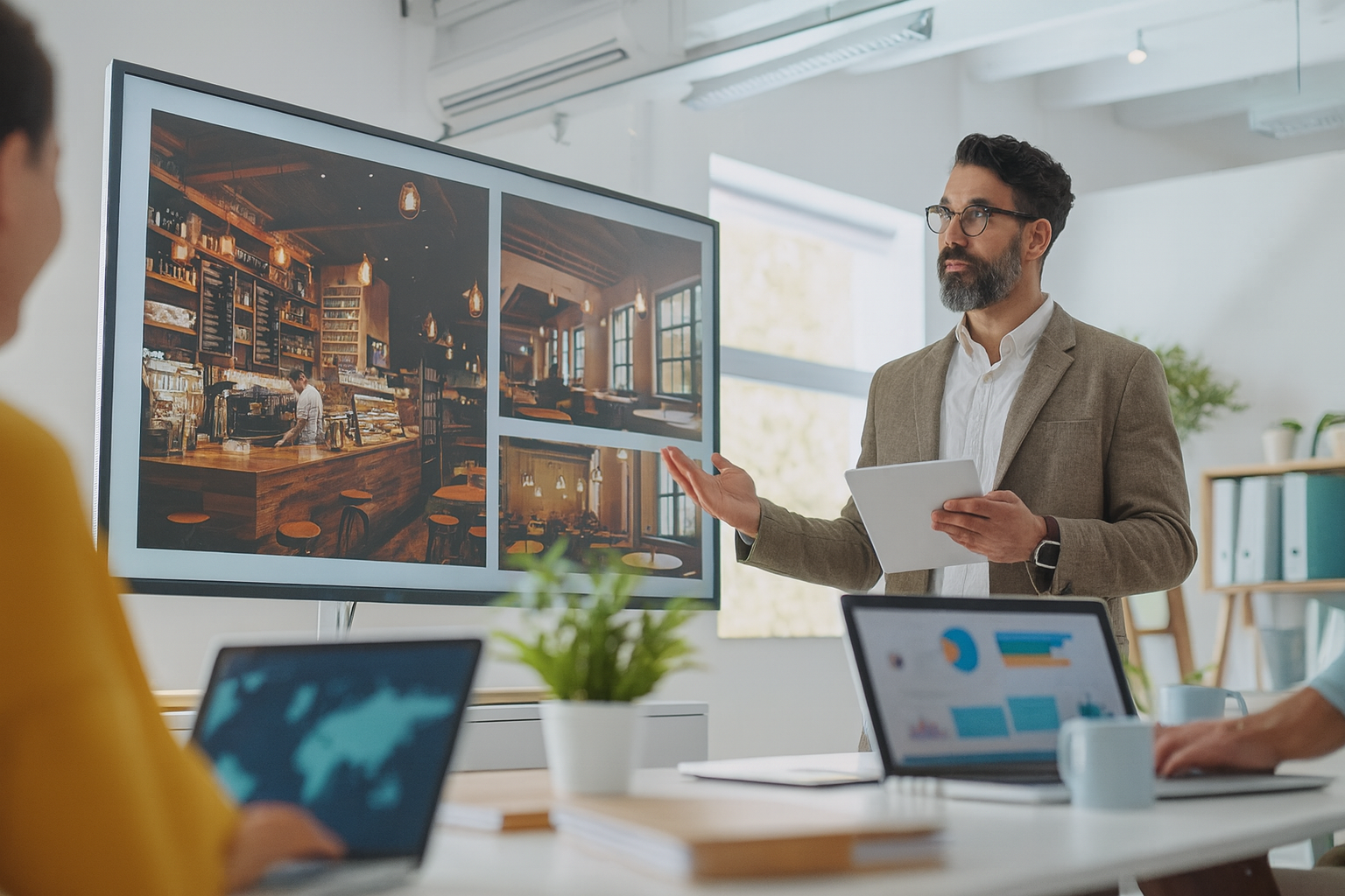 Creative agency presenting restaurant digital signage